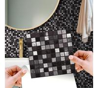Walplus Adesivi Per Piastrelle Metallizzati Adesivi Piastrelle Facile Da Staccare E Incollare Autoadesiva Alzatina Decorazioni Mosaico In Marmo Bianco E Nero Metallizzato Marquina 24Pcs 15Cm(6") Nero