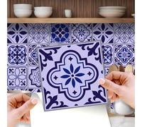 Walplus Adesivi Per Piastrelle Per Il Bagno Facili Da Staccare E Incollare Decorazioni Autoadesive Perfette Per La Cucina 24Pz 15Cm(6") Bianco, Blu