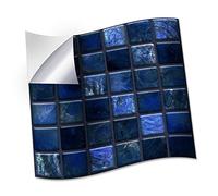 WALPLUS Set di 24 adesivi per piastrelle da parete con mosaico blu perla nera con gioiello e mosaico in vinile per decorare la casa, per cucina, bagno, piastrelle da parete