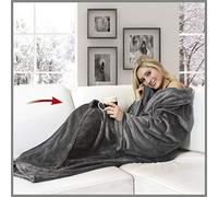 Walser 13678 Coperta coccolosa con Maniche, Coperta Vivente, Plaid in Pile, Grigio 150x180cm