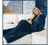 Walser 13679 Coperta coccolosa con Maniche, Coperta Vivente, Plaid in Pile, Blu 150x180cm