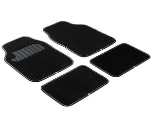 WALSER Carpet Color, tappetini universali, set di quattro pezzi di tappetini per auto con borchie antiscivolo nero/bianco 29012