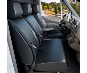 WALSER Coprisedili auto Transporter in similpelle compatibile con VW Crafter, Mercedes Sprinter, 1 sedile anteriore singolo (bracciolo) e sedile anteriore doppio ribaltabile