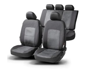 Walser Premium Coprisedili Ellington con sistema di chiusura lampo, ZIPP-IT coprisedili per sedili anteriori & sedile posteriore nero/grigio 11865