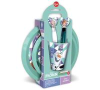 Disney Set Pappa 5 pezzi lilla e azzurro in plastica Frozen Elsa Anna Olaf piatti bicchiere posate