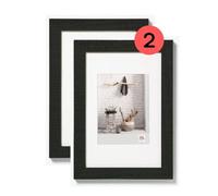 walther design Home HO050BD, Cornice in Legno con Passepartout, Confezione Doppia, 40 x 50 cm, Nero