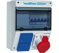 Walther Werke (6920113) Kunststoff-Steckdosenkombination in: 32A mit 3 MCB´s, einem CEE-Abgang 16A, 2 Schukos und Anschluss bis 25qmm 10P