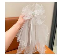 Waltonalice JGA Velo da sposa corto, con perle di strass, velo bianco in tulle con fiocco per capelli, fermaglio per capelli per addio al celibato, matrimonio, accessorio per feste da donna e ragazza