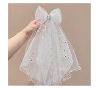 Waltonalice JGA Velo da sposa corto, con perle di strass, velo bianco in tulle con fiocco per capelli, fermaglio per capelli per addio al celibato, matrimonio, accessorio per feste da donna e ragazza