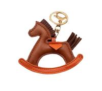 Waltonalice Portachiavi con cavallo a dondolo, in pelle con frange, ciondolo a forma di cavallo, per borse, borse, in poliuretano, accessori in pelle marrone