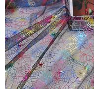 Waltonalice Tovaglia per Halloween, decorazione di Halloween, in tulle, stampa a ragno, vintage, ricamo in pizzo, per cucire, autunno, Halloween, feste, larghezza 150 cm, arcobaleno, 1 metro