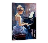 WALUDVLK Stampa artistica da parete con ragazza che suona il pianoforte blu vestito lungo donna musica poster vintage arte tela stampata pittura per soggiorno camera da letto decorazione bagno, 40,6 x