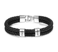 Wamantic Bracciale da Uomo in Pelle Personalizzato con Nome Braccialetti per Papà Nonno Marito Fidanzato Regali Personalizzati per la Festa del papà Natale (Argento-2 nome)