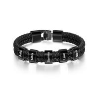 Wamantic Bracciale da Uomo in Pelle Personalizzato con Nome Braccialetti per Papà Nonno Marito Fidanzato Regali Personalizzati per la Festa del papà Natale (Nero-5 nome)