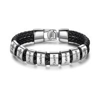 Wamantic Bracciale da Uomo in Pelle Personalizzato con Nome Braccialetti per Papà Nonno Marito Fidanzato Regali Personalizzati per la Festa del papà Natale (Argento-8 nome)
