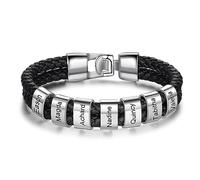 Wamantic Bracciale da Uomo in Pelle Personalizzato con Nome Braccialetti per Papà Nonno Marito Fidanzato Regali Personalizzati per la Festa del papà Natale (Argento-7 nome)