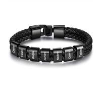 Wamantic Bracciale da Uomo in Pelle Personalizzato con Nome Braccialetti per Papà Nonno Marito Fidanzato Regali Personalizzati per la Festa del papà Natale (Nero-7 nome)