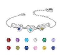 Wamantic Bracciale Donna Argento Personalizzato - Braccialetto Gioielli Bracciali Cuore Regalo Natale Compleanno Regali Festa Della Mamma per Moglie Amicizia (3 pietre portafortuna 3 nomi)