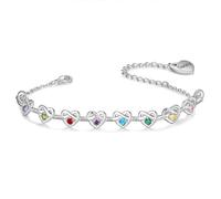 Wamantic Bracciale Donna Argento Personalizzato - Braccialetto Gioielli Bracciali Cuore Regalo Natale Compleanno Regali Festa Della Mamma per Moglie Amicizia (8 pietre portafortuna 8 nomi)