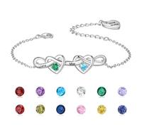 Wamantic Bracciale Donna Argento Personalizzato - Braccialetto Gioielli Bracciali Cuore Regalo Natale Compleanno Regali Festa Della Mamma per Moglie Amicizia (2 pietre portafortuna 2 nomi)