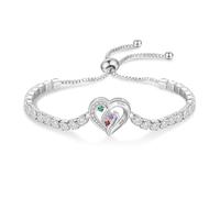 Wamantic Bracciale Donna Argento Personalizzato con 2-4 Nomi e Pietre Nascita - Charm Cuore Regalo Festa della Mamma, Amicizia, Compleanno, Natale, Idee Regalo Donna Originale (B-3 nomi)