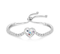 Wamantic Bracciale Donna Argento Personalizzato con 2-4 Nomi e Pietre Nascita - Charm Cuore Regalo Festa della Mamma, Amicizia, Compleanno, Natale, Idee Regalo Donna Originale (B-4 nomi)
