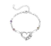 Wamantic Bracciale Donna Colore Argento Personalizzato 2-4 Nomi, Charm Cuore con 2-4 Pietre Nascita, Regalo Festa della Mamma Amicizia Compleanno Natale (3 pietre portafortuna e nomi)