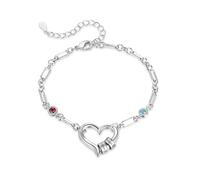 Wamantic Bracciale Donna Colore Argento Personalizzato 2-4 Nomi, Charm Cuore con 2-4 Pietre Nascita, Regalo Festa della Mamma Amicizia Compleanno Natale (2 pietre portafortuna e nomi)