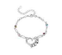 Wamantic Bracciale Donna Colore Argento Personalizzato 2-4 Nomi, Charm Cuore con 2-4 Pietre Nascita, Regalo Festa della Mamma Amicizia Compleanno Natale (4 pietre portafortuna e nomi)