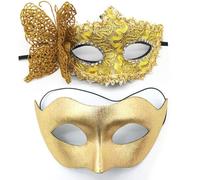Wambere 1 set di 2 maschere per il viso gotico, maschera decorativa per gli occhi, maschere mascherate, maschera veneziana, per Halloween, carnevale, feste, cosplay, oro