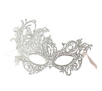 Wambere 2 mascherine in pizzo, da donna, sexy, maschere veneziane, in pizzo e mezzo viso, maschera in pizzo, per carnevale, feste, costume in maschera, donna e ragazza, argento A