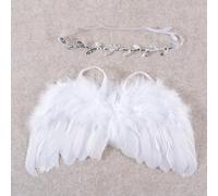 Wambere Accessori di scena per neonati, per servizio fotografico, con piuma, ali d'angelo, per bambini, in argento, con foglie, accessorio per la fotografia per neonati, colore bianco