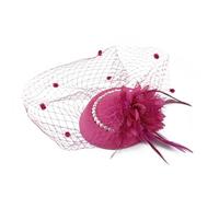 Wambere Fascinator - Cappello da donna a forma di fiore, in rete, con clip, con piuma, con clip, per capelli, con piuma, 1920, colore rosso rosa