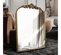 WAMIRRO Specchio ad arco, oro tradizionale vintage ornato barocco, specchio in ottone antico, specchio da parete per ingresso/camino/soggiorno/corridoio/bagno. 91 x 61 cm, oro