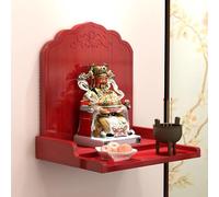 WAMJ AQDY Mini Espositore per Nicchia Buddista, Piccola Mensola da Parete per Tempio Domestico, Moderna Mensola in Legno per Offerte, per Dio per Ufficio(Red,L14.1IN/36CM)