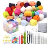 Wamkon Set di 118 feltrini con ago in feltro di lana, composto da 48 colori, un set di avviatori in feltro con strumenti e materiali, nonché una scatola e istruzioni per principianti nel fai da te.
