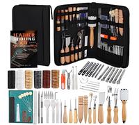 Wamkon Utensili per la lavorazione della pelle, set di utensili da cucito in pelle, con custodia, tappetino da taglio, punzonatura per zinco, fustellatrice nutriente, per fai da te, cucito, taglio e