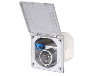 wamovo Presa CEE per esterni argento, 230 V, 16 A, per roulotte e camper | 3 poli (6 ore). Coperchio con chiusura a scatto e guarnizione in gomma. Spina pieghevole. Dimensioni: 10,5 x 11 x 10 cm