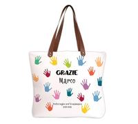 Wanapix | Borsa Shopper Maestra Personalizzata | Senza Cerniera | Regalo Maestre Fine Anno | Borsa Donna Grande | 58 x 38 cm | Idee Regalo Insegnanti | Mano professore