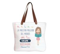 Wanapix | Borsa Shopper Maestra Personalizzata | Senza Cerniera | Regalo Maestre Fine Anno | Borsa Donna Grande | 58 x 38 cm | Idee Regalo Insegnanti | Prof