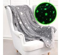 Wanapix | Coperta per Bambini Fluorescente | Coperta luminosa brilla al buio | 150x125 cm | Plaid super Morbida Stelle grigie | Lavatrice adatta