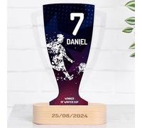 Wanapix | Coppa Trofeo Personalizzabile con Nome | Trofeo Sportivo | Coppa Personalizzata | Plexiglass | Base in Legno Naturale Inciso | Stars