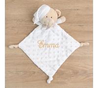 Wanapix | Doudou personalizzato con nome per neonati | Colore Bianco | Doudou con nome ricamato | Copertina con orsacchiotto di peluche | Finitura vellutata morbida e pois in rilievo