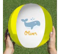 Wanapix | Palla da Spiaggia Personalizzata | Pallone da Spiaggia Gonfiabile con Nome | Design Balena Bambino | Design Bicolore Giallo e Bianco | PVC | Per Spiaggia o Piscina | Balena