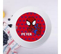 Wanapix | Piatti Personalizzati per Bambini | Set Pappa con Nome |Piatti di Plastica Infrangibili | Senza BPA | Lavabile in Lavastoviglie | 19ø cm | Spider eroe