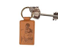 Wanapix | Portachiavi di Cuoio Inciso | Personalizzabile con Foto e Testo su Entrambi i Lati |Per Casa, Macchina, Moto | Regalo Festa del Papà | 3,7x6cm