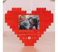 Wanapix | Puzzle Block Personalizzato a Forma di Cuore | Mattoncini da Costruzione con Foto e Testo | Regalo Originale di San Valentino | 47 Pezzi | 16 x 12,5cm | Canzone