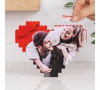 Wanapix | Puzzle Block Personalizzato a Forma di Cuore | Mattoncini da Costruzione con Foto e Testo | Regalo Originale di San Valentino | 47 Pezzi | 16 x 12,5cm | 100% Personalizzato Rosso
