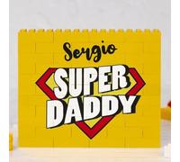 Wanapix | Puzzle Personalizzato con Blocchi | Compatibile con le Grandi Marche di Mattoncini | Regalo per la Festa del Papà | Regalo Originale per Uomo | 49 Pezzi | 13x11cm | Super Daddy