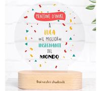 Wanapix | Regalo Maestre fine Anno | Idee Regalo Insegnanti | Trofeo Personalizzabile | Plexiglass | Rotondo | Base in Legno Naturale Inciso | Grazie Maestra